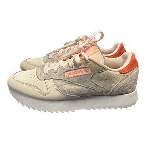 Reebok Womens Classic Leather Ripple Sneakers Beige/Orange Size 8 EU 38 Suede &